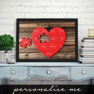 Personalised You Complete My Heart Poster Lifestyle shot in white frame