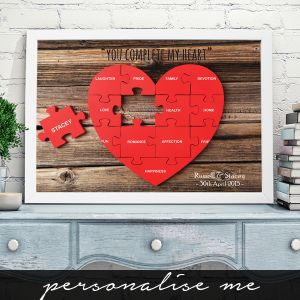 Personalised You Complete My Heart Poster Lifestyle shot in white frame